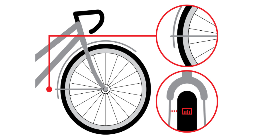 Measurement diagram of a bike tyre. 