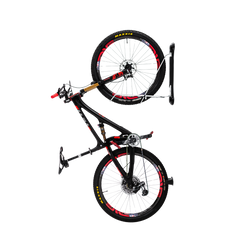 A black Steadyrack Classic MTB Bike Rack with a mountain bike mounted on it.